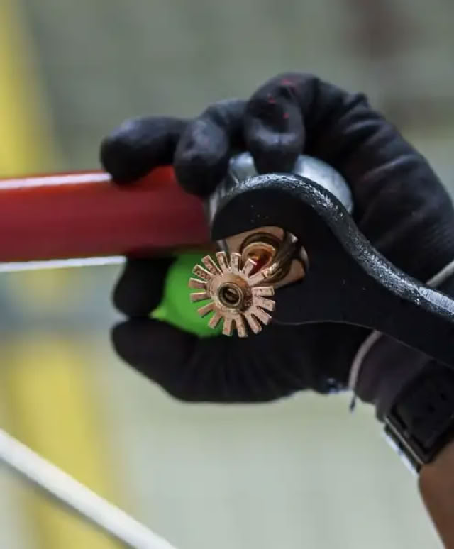 Brandschutz-Ingenieure mit Plänen und Modellen auf einem Tisch